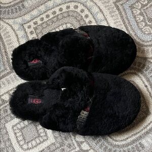 UGG Black Plush Slippers